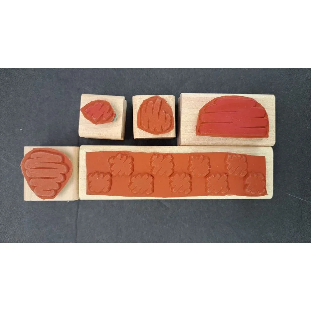 Vintage Stampin Up Set Of 5 Squiggle Pattern Rubber Stamps Storage Case Clean